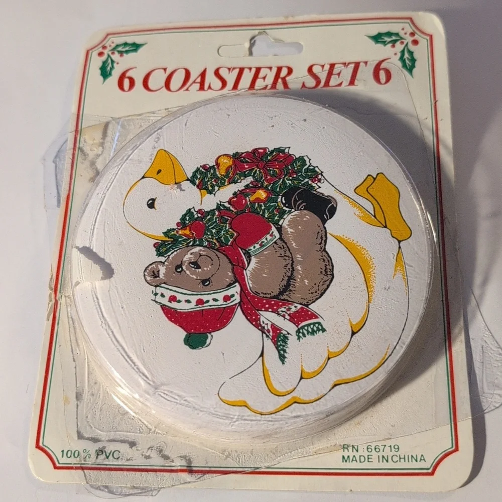 Vintage Christmas‎ Festive Bear and Duck Coaster Set NIP